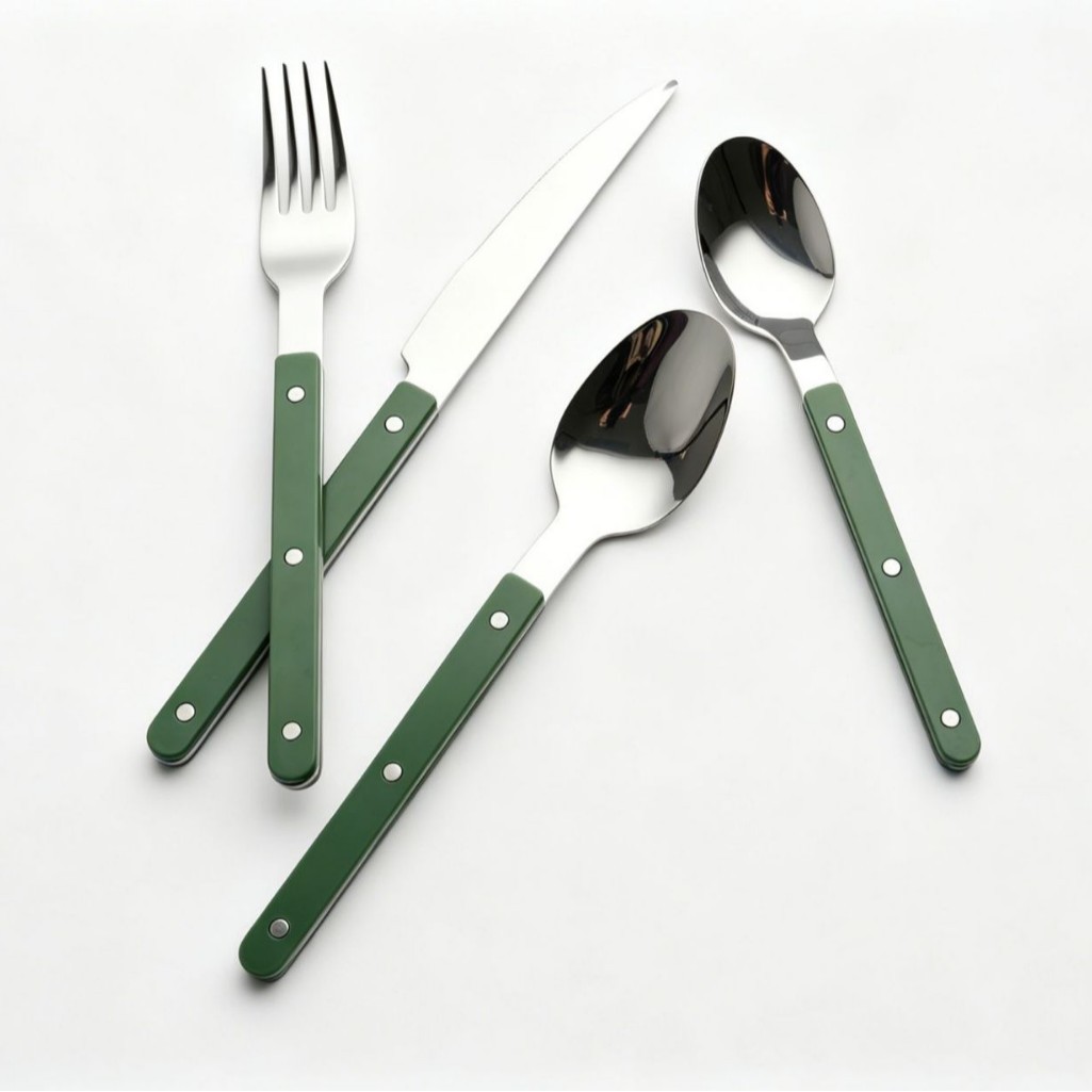 클립 핸들 304 스테인레스 스틸 서양 음식 나이프와 포크 스푼 세트 프랑스 식기 스테이크 나이프와 포크 스푼 스푼 티 스푼 4 피스 세트