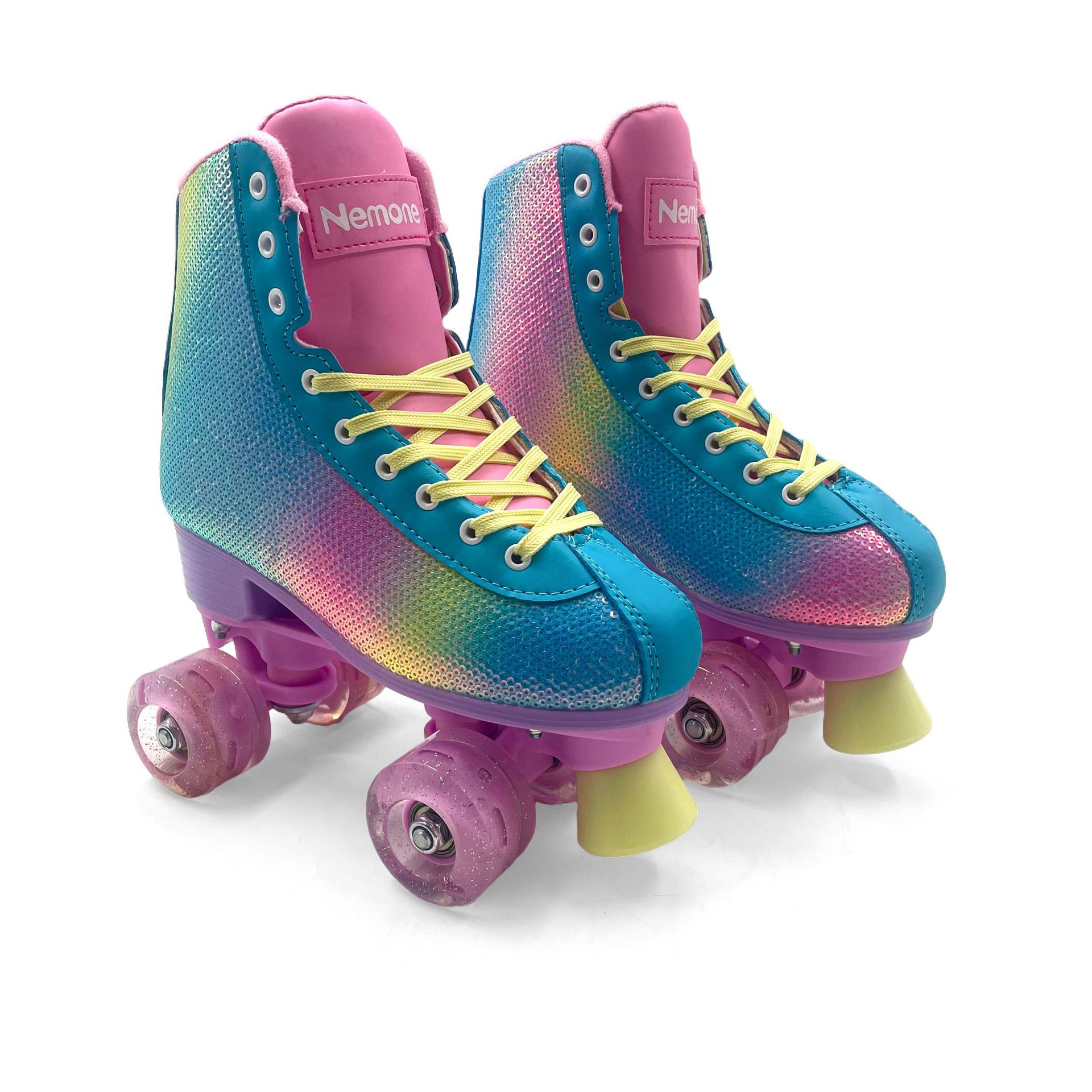 New Rainbow Gradient Light Blue Double-Row Skates for Men and Women, Large-Soled Roller Skates, Professional Four-Wheel Roller Skates