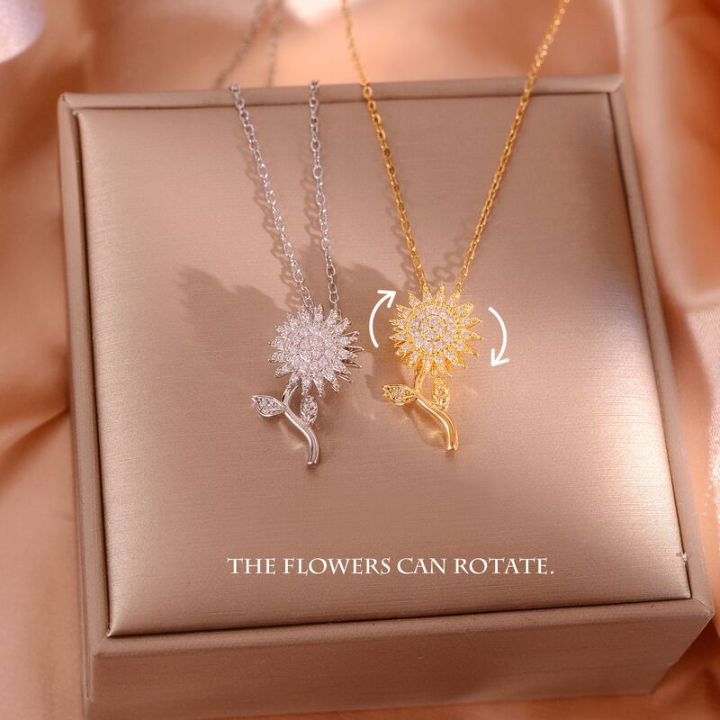 Cross-border Amazon New Copper Zircon Pressure Relief Rotating Sunflower Clavicle Chain Temperament Versatile Personalized Necklace Cross-border Amazon New Copper Zircon Pressure Relief Rotating Sunflower Clavicle Chain Temperament Versatile Personalized Necklace