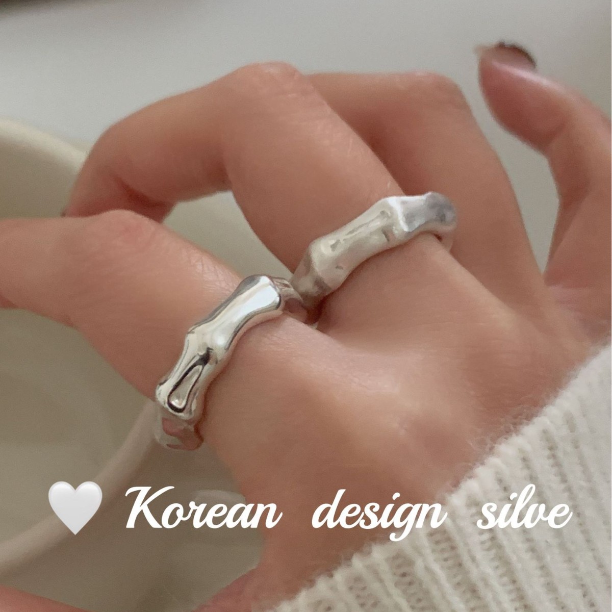 日系韓版小清新簡約開口指環 S925純銀竹節光面戒指女 疊戴高級感
