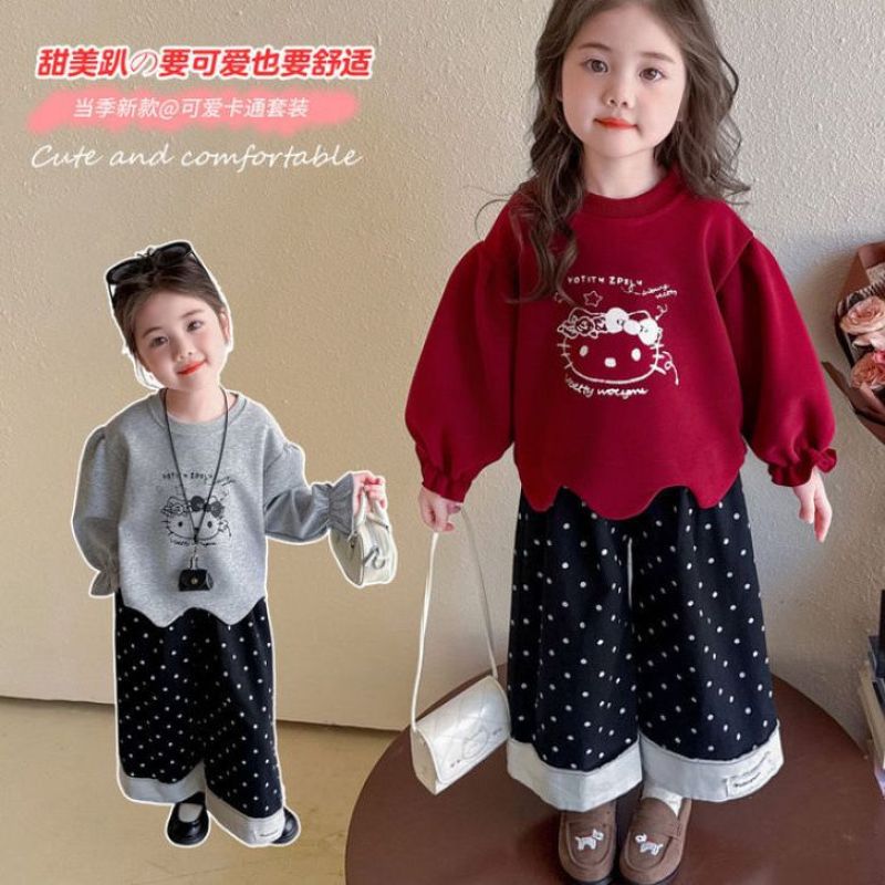 Girls Sweatshirt Suit Spring & Fall 2025 New Baby Korean Style Wide-Leg Pants Kidsren's Autumn Clothing Internet Celebrity Street Two-Piece Set