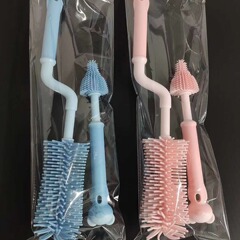 Multifunctional baby silicone bottle brush 360 degree rotating baby long handle pacifier brush can be hung cup cleaning brush