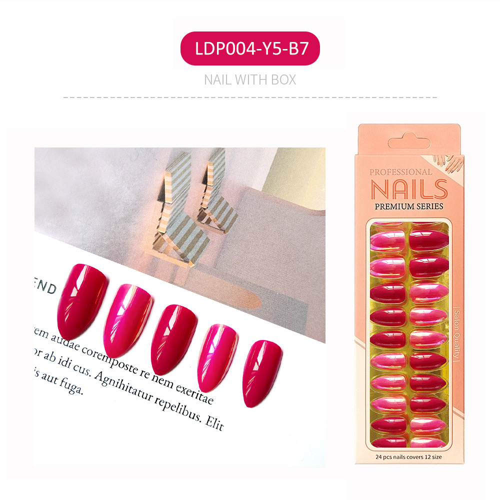 Uñas postizas iridiscentes, puntas de uñas de longitud media, uñas postizas largas en caja, puntas de uñas postizas electrochapadas.