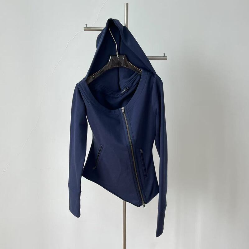 Off-Shoulder Slim-Fit Sweatshirt Top for Women in Dark Blue/Lime White