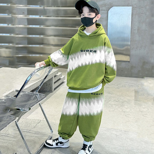 Autumn and Winter Children's Fashion Fashionable Style Casual suit Large Children's Loose Letter Hooded Sweat Two-piece Set