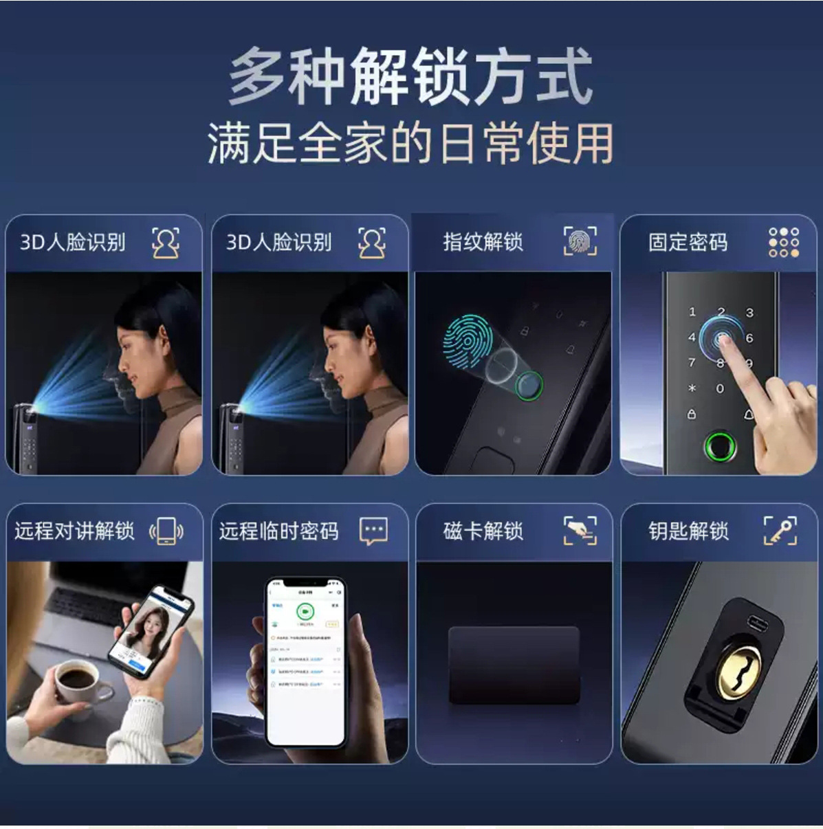Puerta antirrobo doméstica de alta gama huella digital bloqueo contraseña bloqueo automático de reconocimiento facial inteligente bloqueo de puerta con monitoreo