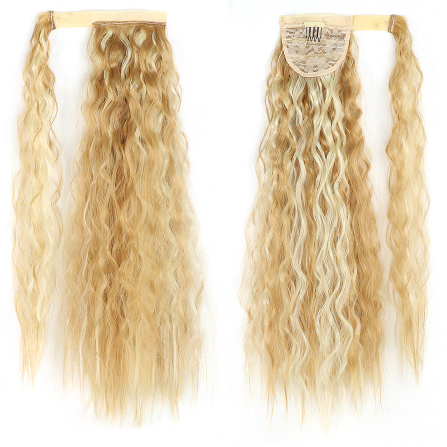 55CM seda europea y americana de alta temperatura velcro de maíz velcro de cabello largo rizado agua cola de caballo pelucas onduladas