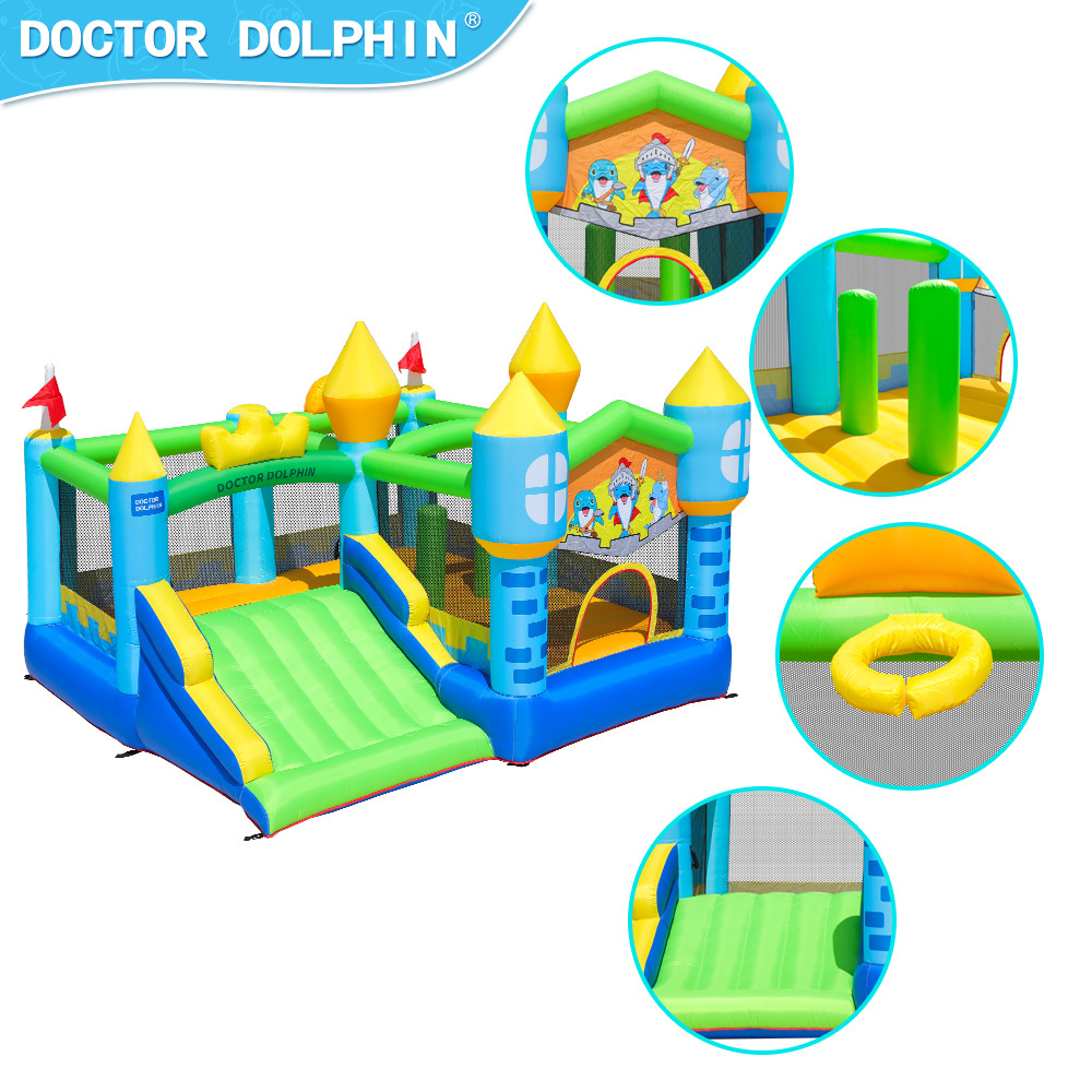 Doctor Delfín | Castillo inflable con tobogán pequeño para niños, trampolín multifuncional para el hogar, combinación multifuncional