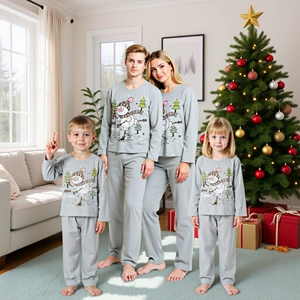 Комплект лонгслив с круглым воротником пижама европейский стиль Aliexpress ebay семейный стиль классическая длина