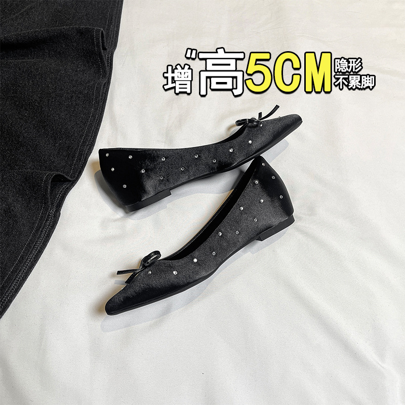 シープスキンバージョン〜女性用ポインテッドトゥサテンメリージェーンシューズ、スカート付きフレンチリボン浅口、イブニングシューズ|undefined