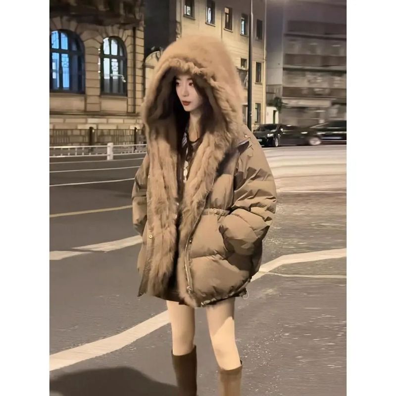 时尚百搭可拆卸仿狐狸毛领羽绒服女冬季2025新款90白鸭绒加厚外套|undefined