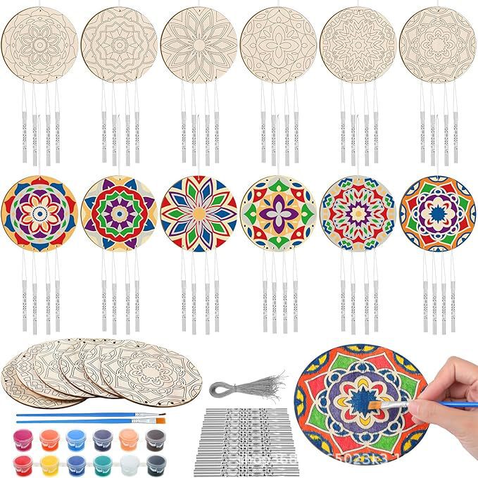 6 Pieces of Unfinished Mandala Wind Chime Crafts for Kidsren to Color DIY Wooden Hanging Ornaments Colorfulful Wind Chime Decorative Pendants 6 Pieces of Unfinished Mandala Wind Chime Crafts for Kidsren to Color DIY Wooden Hanging Ornaments Colorfulful Wind Chime Decorative Pendants