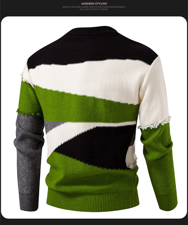 Pull en tricot homme rétro oversized col rond manches longues_voghion.com