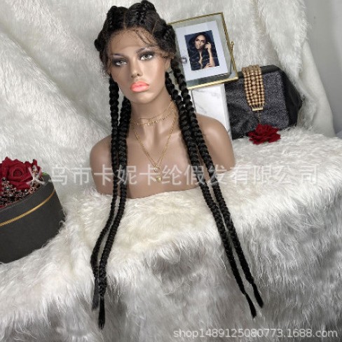 Amazon transfronterizo de cuatro hebras trenzadas frente de encaje de fibra química cubierta de cabeza trenzada peluca de encaje 0037