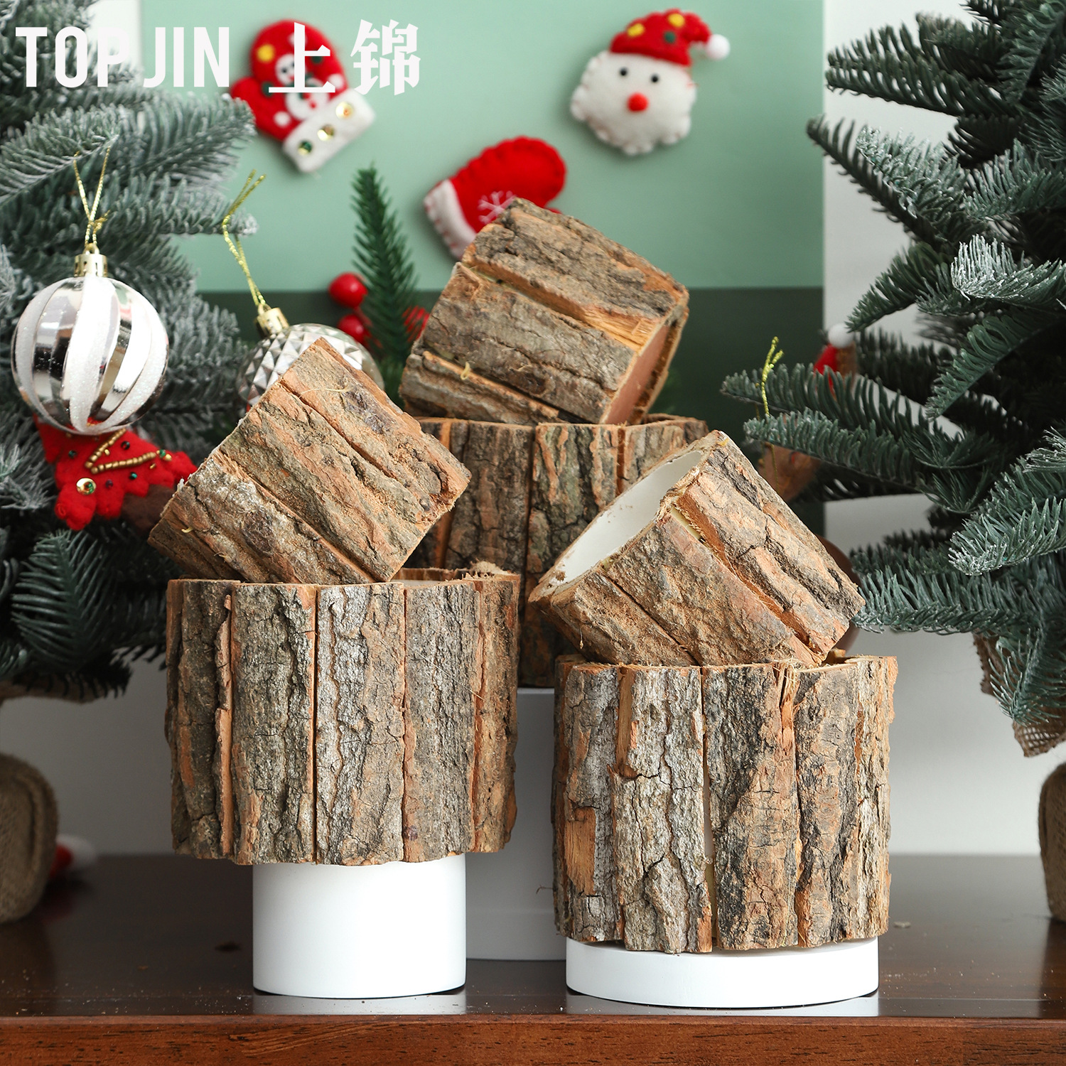 Fábrica al por mayor árbol de Navidad Cubo de cuero Torre de fresa Ramos Cubo de arreglos florales Caja de regalo de bricolaje Cubo de abrazo navideño de estilo pastoral