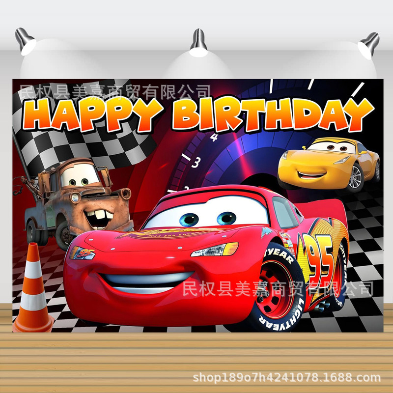 Foreign Trade Hot Selling Cars Theme Photography Background Cloth Lightning Racing Kidsren's Birthday Party Scene Decoration