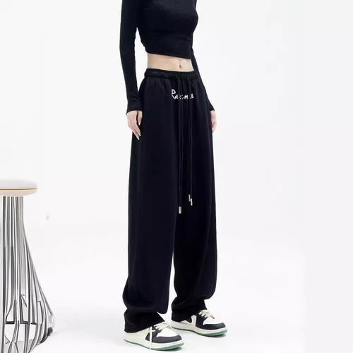 Cross-border Southeast Asian black sports casual pants women's designer niche autumn plus-size wide-leg pants banana pants sweatpants