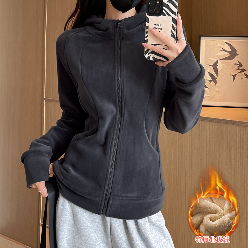 白色摇粒绒外套女秋冬季2025新款修身小个子短款上衣加绒连帽卫衣|undefined