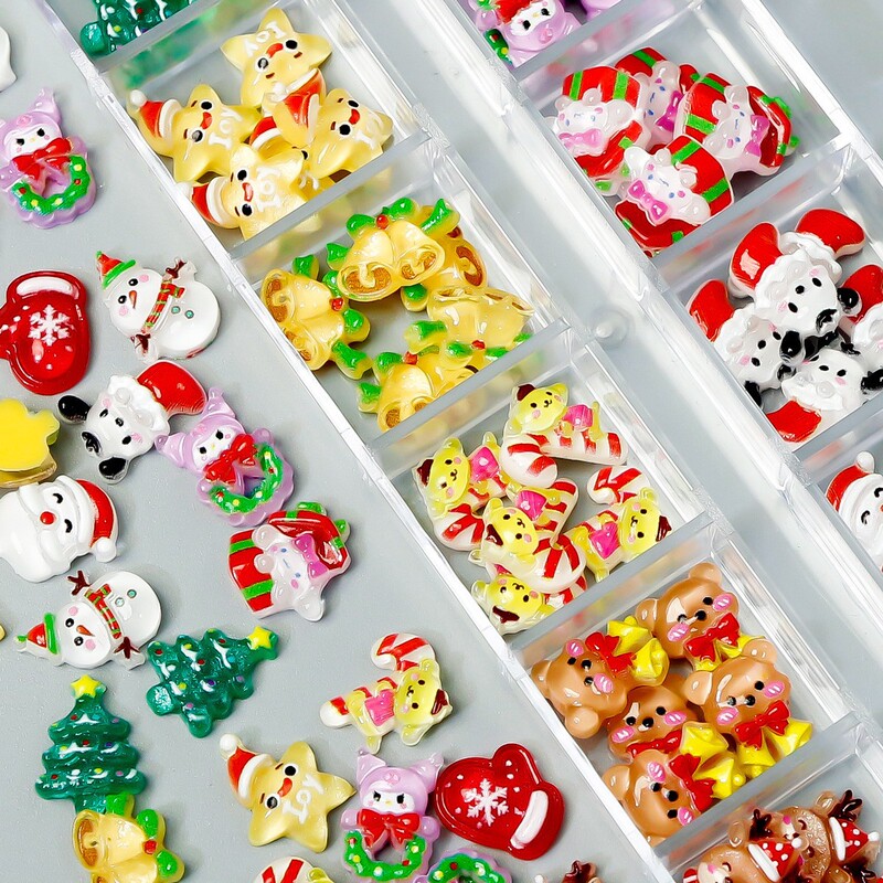 Christmas Nail Art Jewelry New Resin Cartoon Santa Claus Elk Snowman Christmas Tree Boxed Nail Decoration