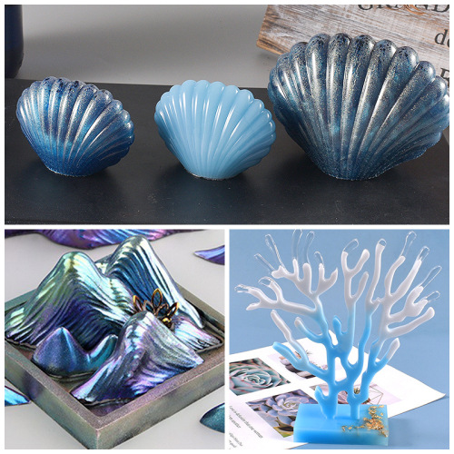 35 silicone molds for stones, fake mountain peaks, shells, peach hearts, love-shaped clouds, vertebral bodies, coral ornaments, silicone molds