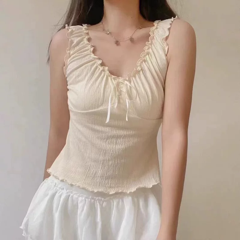 Вест (BM) топ с кружевной лентой и рюшем — женское, one size, бежевый/белый/черный