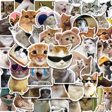 50张卡通猫猫搞怪表情包沙雕可爱涂鸦贴纸行李箱笔记本冰箱滑板