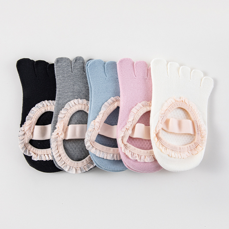 Five-toe socks with lace trim, women's ballet-style non-slip professional Pilates socks, indoor sports and fitness short socks
