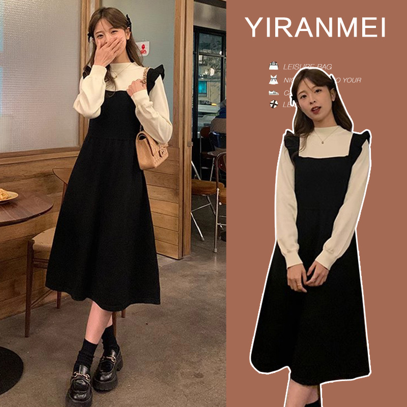 New in stock 2023 autumn and winter fake two-piece knitted sweater loose fashion all-match maternity clothes dress breastfeeding women