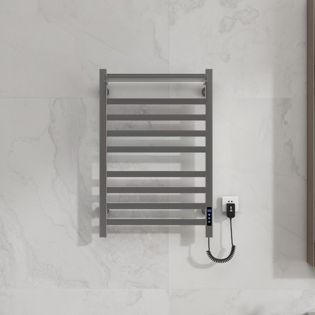 espacio transfronterizo aluminio inteligente toalla de calentamiento eléctrico calefacción de temperatura constante inodoro sin perforación estante giratorio de acero inoxidable