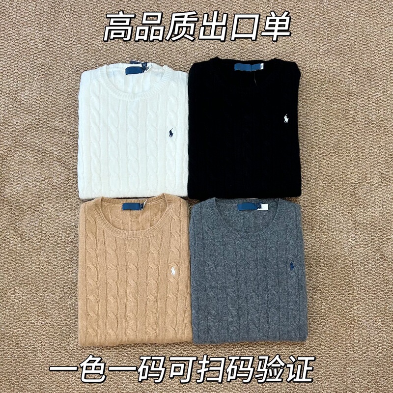 80% Wool 20% Cashmere Rl Long-Sleeve Classic Style Pony Logo Embroidered Women's Autumn and Winter Crew Neck Wool Sweater