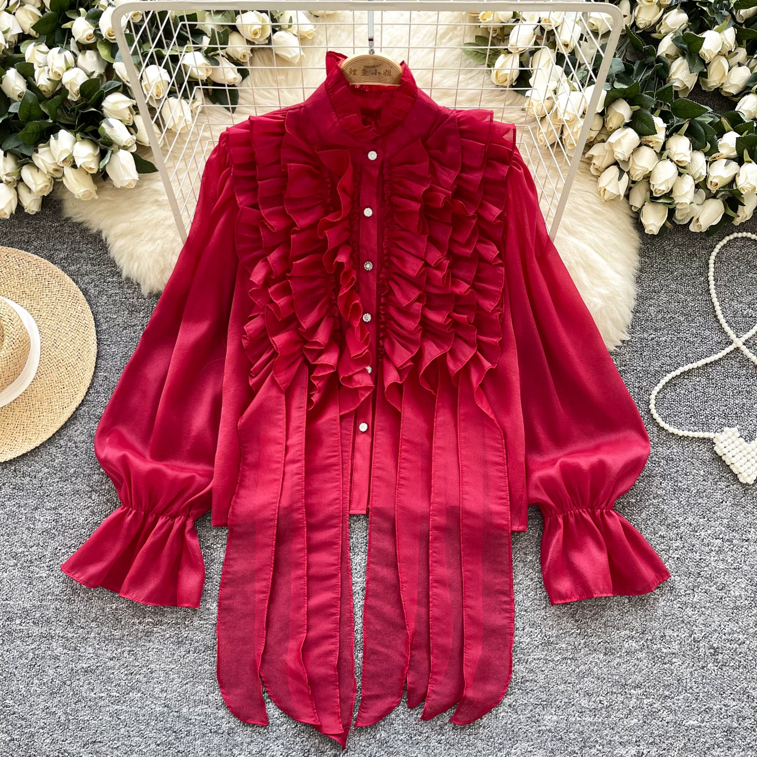 Легкая роскошная леди трехмерная кружевная лента с длинными рукавами рубашка женская весенняя одежда новый дикий стиль нежный модный топ