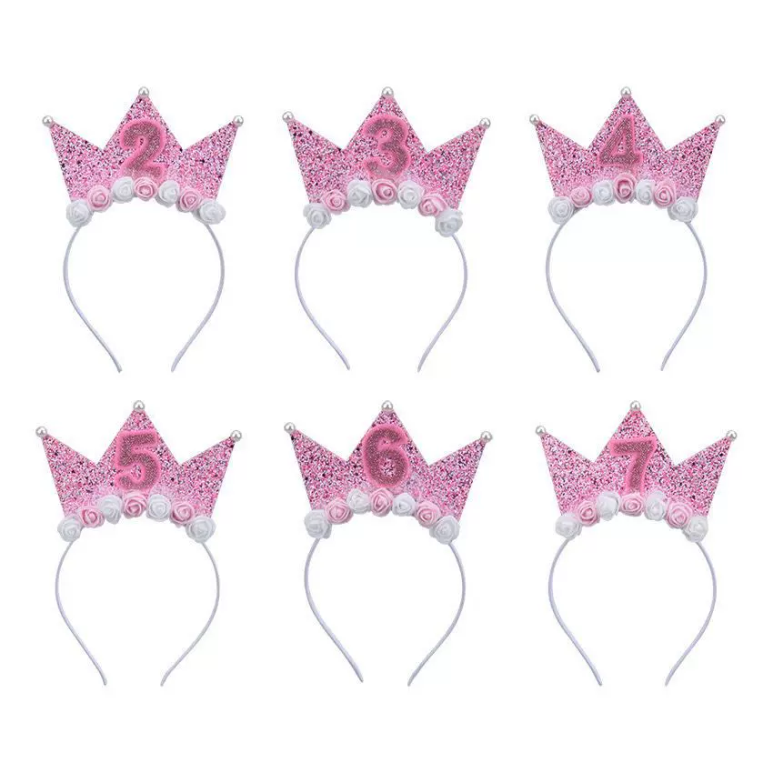 跨境发饰 儿童小女孩生日发箍  粉色皇冠公主发饰头箍