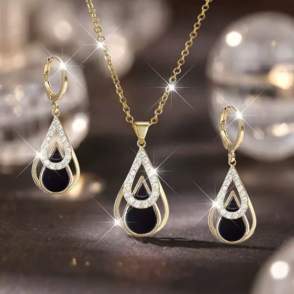 2026 Japanese and Korean Fashion New Black Double-Layer Water Drop Hollow Earrings with Unique Design in Stock
