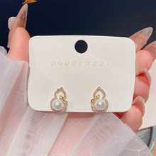 韓國東大門小眾設計感鏤空小葫蘆珍珠鋯石耳釘時尚百搭蝴蝶結耳環