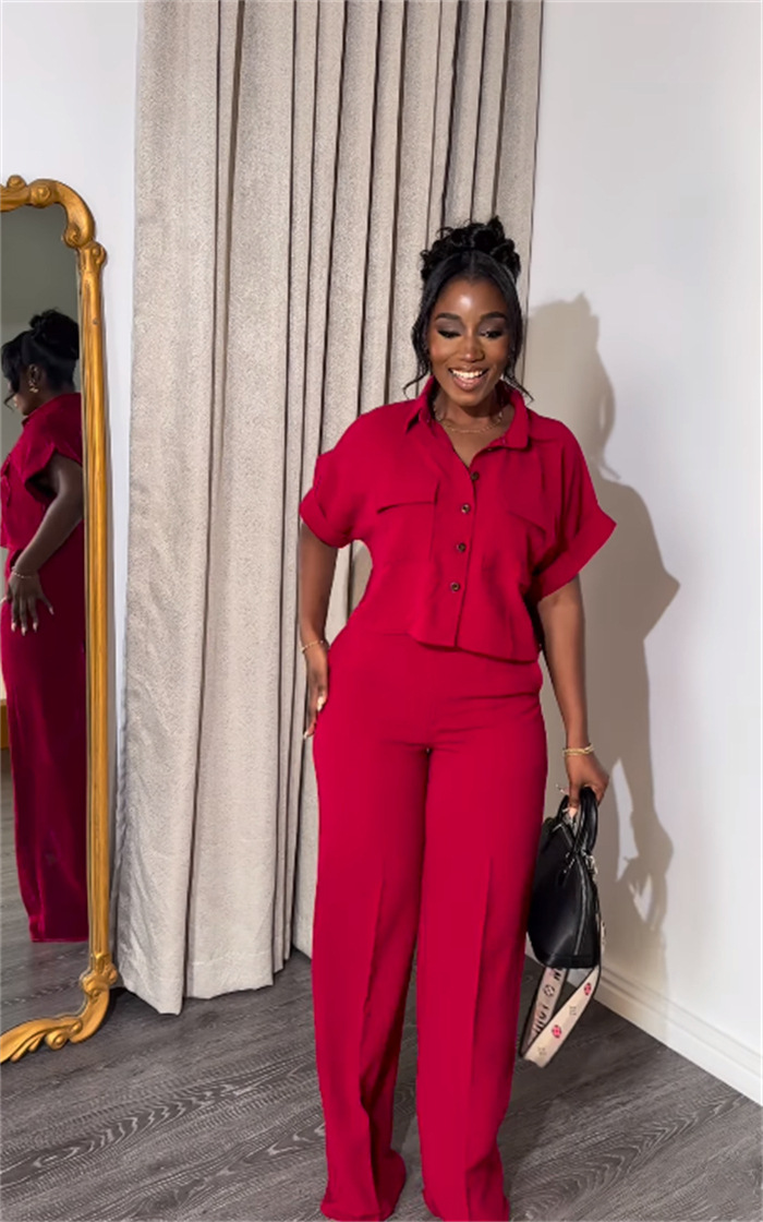 Holiday Daily Women's Casual Solid Color Polyester Button Pant Co-ord Set Pants Sets display picture 20