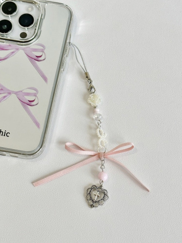 [Ballet Style] Original girly pink heart aesthetic ballet bow ribbon mobile phone chain Guben pendant