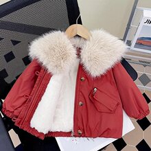 女童派克服冬装春夏新款儿童洋气加绒加厚外套女宝宝毛领棉服