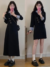 品牌折扣大码女装秋装新款气质条纹衬衣西装外套半身裙两件套装裙