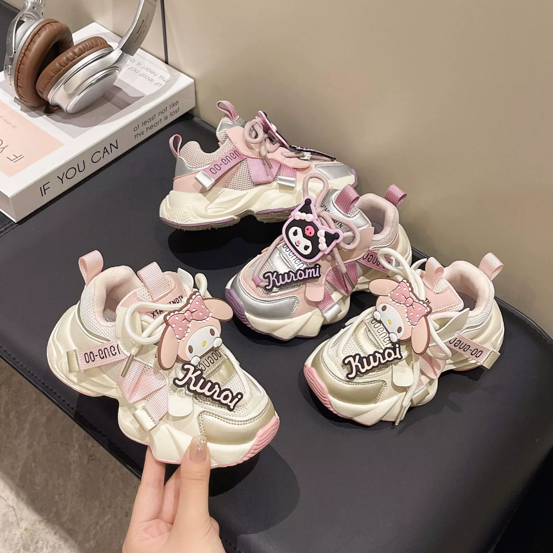 Детские спортивные кроссовки для девочек, весна-осень 2025, новые модели в стиле "папины кроссовки" с принтом Куроми и "принцессы Май Мелоди", кроссовки для бега