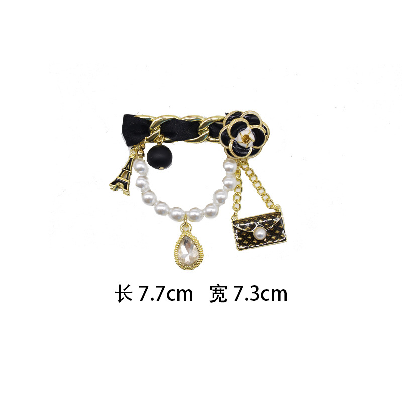 Vintage Metallbrosche Mit Kamelie Und Perlenkette Für Damen_voghion.com