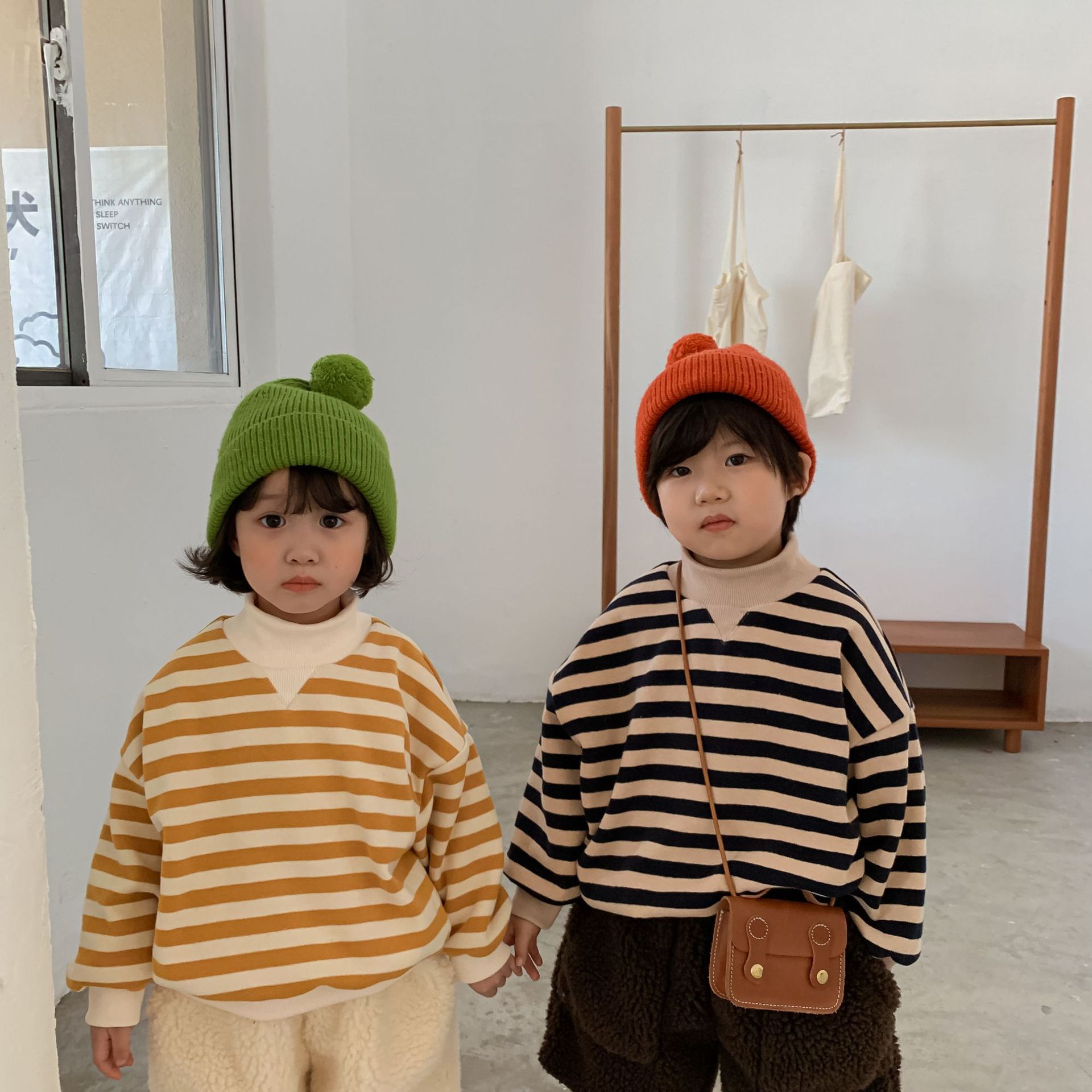 Kids' Cozy Padded Cotton Sweatshirt - Unisex Version, New Arrival, Japanese & Korean Style Striped Hoodie for Toddlers