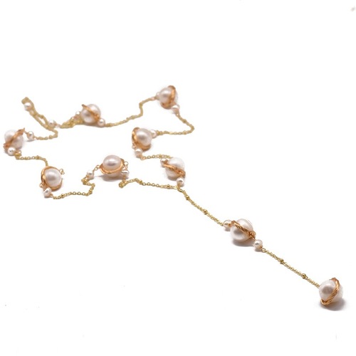 天然淡水珍珠项链女复古绕线毛衣链高级感手工珍珠吊坠饰品批发