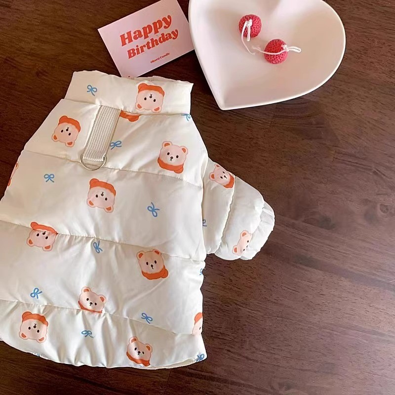 Japonés y coreano lindo estilo coreano Otoño e Invierno perro lindo oso completo impreso ropa de algodón acolchado mascota gato ropa de peluche caliente