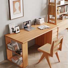 设计师工作室双人带书柜办公桌公寓卧室小户型实木书桌学习写字桌