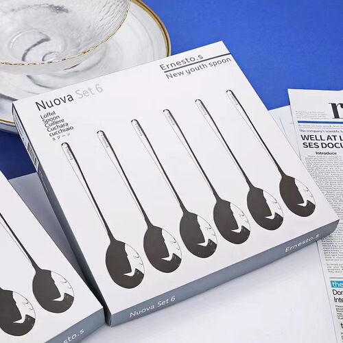 Stainless steel Korean spoon German gift box long handle spoon set household coffee dessert stirring spoon rice spoon tableware
