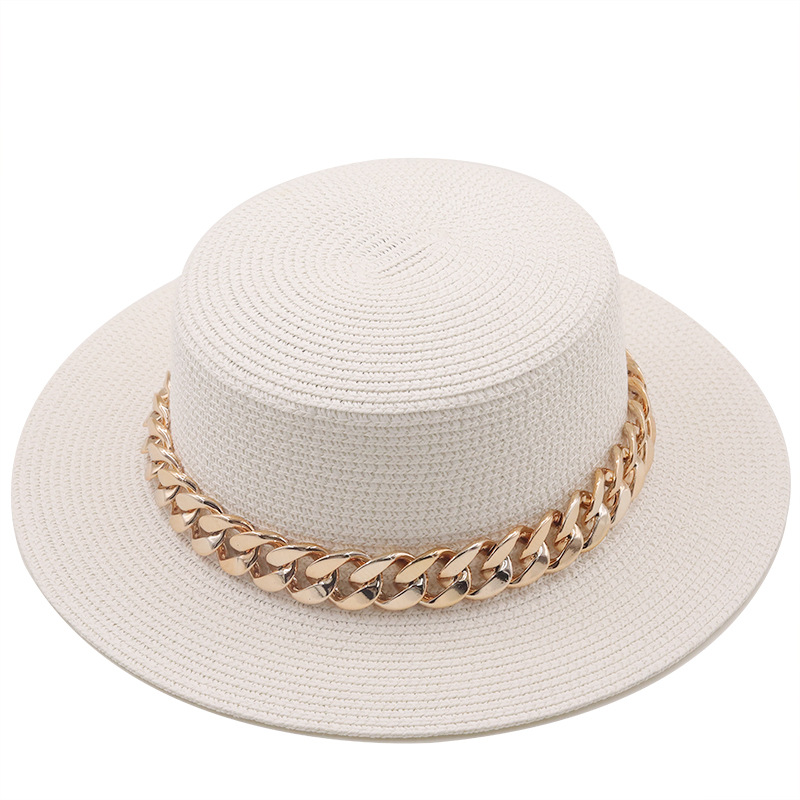 New Flat Top Hat Straw Hat Women's Summer Beach Hat Sun-proof Vacation Seaside Hat Flat Brim Fedora Hat display picture 15