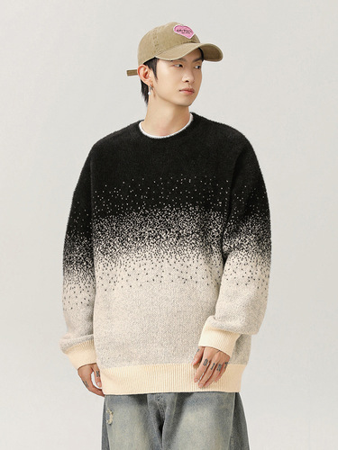 Mink-fur-like gradient-design sweater—autumn/winter new arrival, warm pullover knitwear with textured, loose fit and trendy brand label—Q