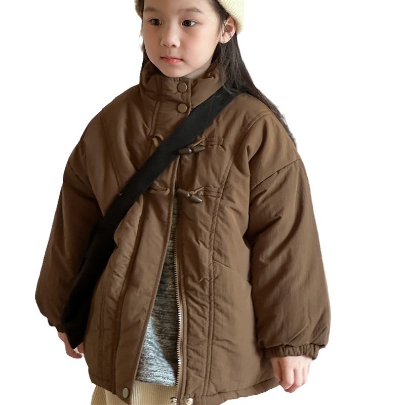 Abrigo de Algodón Estilo Chino para Niños, Invierno 2024, con Relleno de Algodón, Abrigo Retro Grueso con Botones de Cuerno para Niños y Niñas