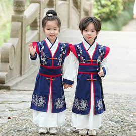 男童汉服中国风唐装秋装儿童古装飞鱼服男女童中秋长袍套装演出服