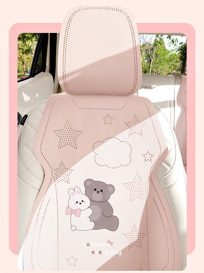 Cartoon Bear and Rabbit Saddle Pad Half-Cover Car Seat Cushion Suitable for Ford Focus, Volkswagen Sagitar, Honda Civic, Audi A3, Universal for All Seasons